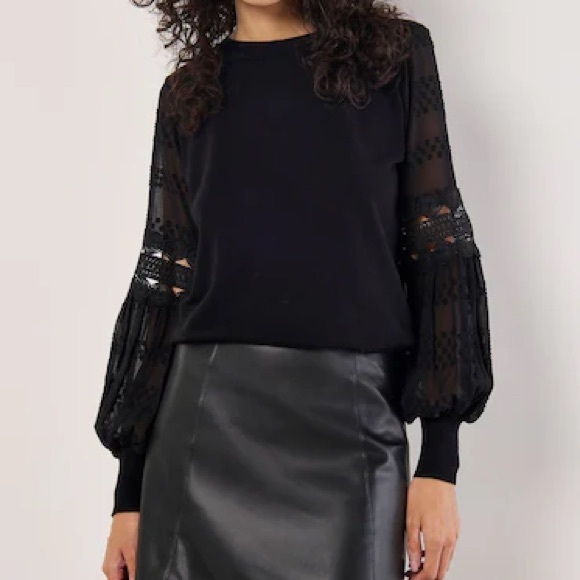 Sioni Milano Sweaters - Sioni Milano black crewneck lace long sleeve sweater 2X New with tags